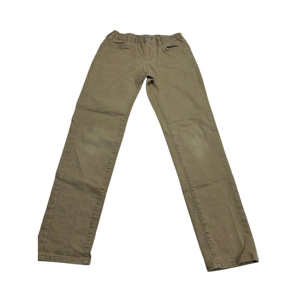 Unisex Kids Khaki Cotton-Spandex Pants By Uniqlo Size 11-12 Elastic Waist Straig